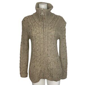 Aran Mor Merino Wool Flecked Cardigan Sweater M Zip Front